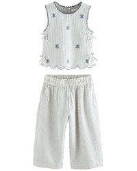 Next - Kids' Floral Embroidered Sleeveless Cotton Seersucker Top & Pants Set - Lyst
