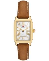 Michele - Deco Park Mother-Of-Pearl Leather Strap Watch, 23Mm X 29Mm - Lyst