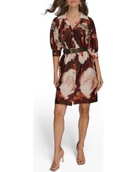 Donna Karan - Floral Print Belted Shirtdress - Lyst