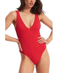 Seafolly - Sea Dive Deep V-neck One-piece Swimsuit - Lyst