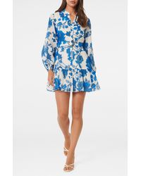 EVER NEW - Aurora Floral Long Sleeve Belted Ramie Skater Dress - Lyst