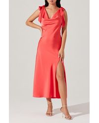 Astr - Allexina Tie Shoulder Satin Midi Dress - Lyst