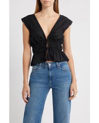 Wayf - Clara Tie Front Linen Blend Top - Lyst