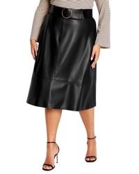 City Chic - Untamed Belted Faux Leather Skirt - Lyst