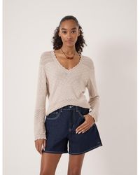 Hush - Pointelle Cotton V-Neck Sweater - Lyst