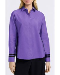 Foxcroft - Brooke Grosgrain Trim Cotton Button-Up Shirt - Lyst