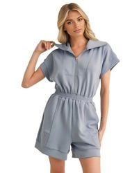 Knit & Lounge - Zip-Front Short-Sleeve Romper - Lyst