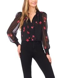 Cece - Floral Metallic Split Neck Top - Lyst