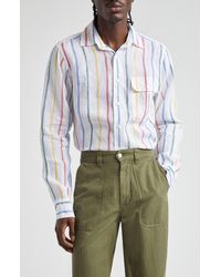 Drake's - Primary Stripe Linen Button-up Shirt - Lyst