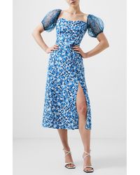 French Connection - Clara Floral Puff Sleeve Midi Dress - Lyst