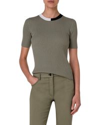 Akris Punto - Colorblock Short Sleeve Virgin Wool Rib Sweater T-shirt - Lyst