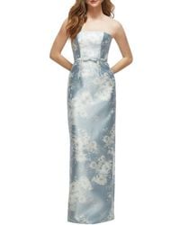 Alfred Sung - Floral Strapless Bow Belt Satin Twill Column Gown - Lyst