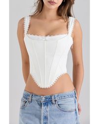 House Of Cb Kikki Bow Crop Lace-Up Stretch Cotton Twill Corset Top