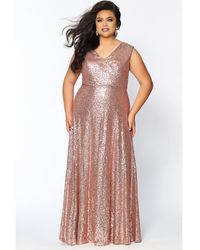 Celebrations by Sydneys Closet - V-Neck Plus Size Sleeveless Sequin Maxi Dress - Lyst