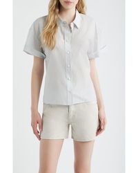 FRAME - The Boardwalk Stripe Short Sleeve Cotton & Silk Button-Up Shirt - Lyst