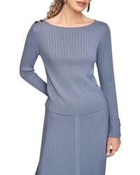 Donna Karan - Button Shoulder Boat Neck Rib Sweater - Lyst