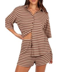 Petal & Pup - Linnea Stripe Cotton Knit Button-Up Shirt & Shorts Set - Lyst