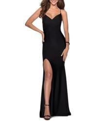 La Femme - Form Fitting Jersey Prom Dress With Draped Neckline - Lyst