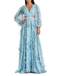 Mac Duggal - Floral Chiffon Ruffle Gown With Plunging Neckline & Cutout Back - Lyst