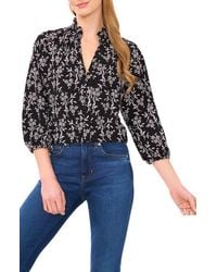 Cece - Floral Embroidered Ruffle Neck Top - Lyst