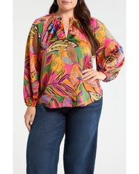 Sugarlips - Floral Jovie Satin Split Neck Top - Lyst