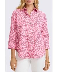 Foxcroft - Margie Leopard Print Three-Quarter Sleeve Cotton Button-Up Shirt - Lyst
