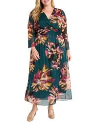Maggy London - Metallic Long Sleeve Chiffon Dress - Lyst