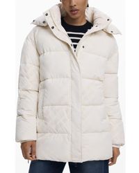 Desigual - Flocked Print Quilted Puffer Jacket With Removable Hood - Lyst