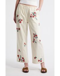 The Great - The Easy Pant Embroidered Floral Cotton Crop Pants - Lyst