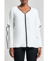 Ming Wang - Contrast Trim Crêpe De Chine Top - Lyst