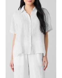 Eileen Fisher - Stripe Organic Linen Button-Up Shirt - Lyst