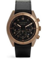 AllSaints Subtitled V Leather Strap Watch - Black