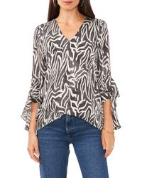 Vince Camuto - Abstract Print Ruffle Sleeve Layered Top - Lyst