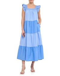 English Factory - Flutter Sleeve Colorblock Cotton Midi Dress - Lyst