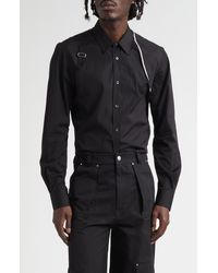 McQueen - Raw Edge Harness Cotton Popling Button-Up Shirt - Lyst