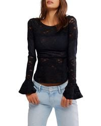 Free People - Bell Sleeve Sheer Cotton Blend Lace Top - Lyst
