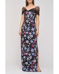 JS Collections - Stormi Floral Embroidery Mesh Sleeve Gown - Lyst