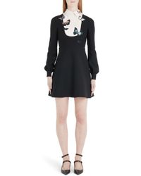 Valentino Butterfly Embroidered Long Sleeve Contrast Bib Minidress - Black