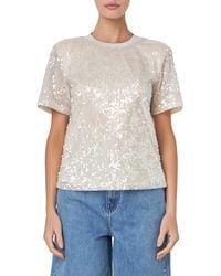 Grey Lab - Sequin Padded Shoulder Back Cutout Top - Lyst