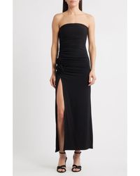 Mango - Sage Strapless Ruched Column Dress - Lyst