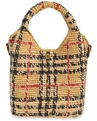Burberry - Mini Margate Check Raffia Tote - Lyst