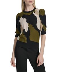 DKNY - Colorblock Puff Sleeve Sweater - Lyst