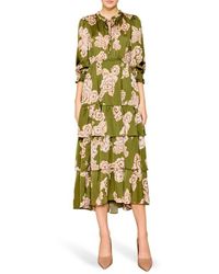 MELLODAY - Floral Tiered Satin Midi Dress - Lyst