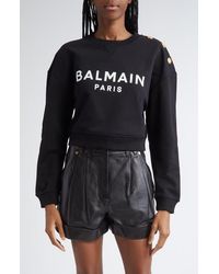 Balmain - Crop Logo Graphic Sweatshirt - Lyst