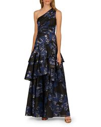 Aidan Mattox - Metallic Floral Jacquard One-Shoulder Gown - Lyst