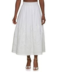 Avec Les Filles - Floral Embroidered Pleated Cotton Midi Skirt - Lyst