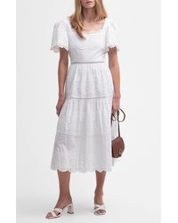 Barbour - Joanne Eyelet Embroidered Tiered Cotton Midi Dress - Lyst