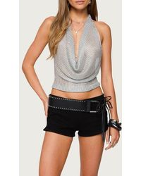 Edikted - Metallic Cowl Neck Knit Halter Crop Top - Lyst