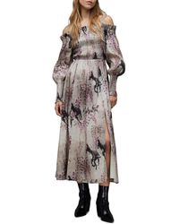 AllSaints - Lary Dionne Linen Silk Printed Dress - Lyst
