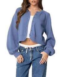 Edikted - Sammi Balloon Sleeve Cotton Crop Cardigan - Lyst